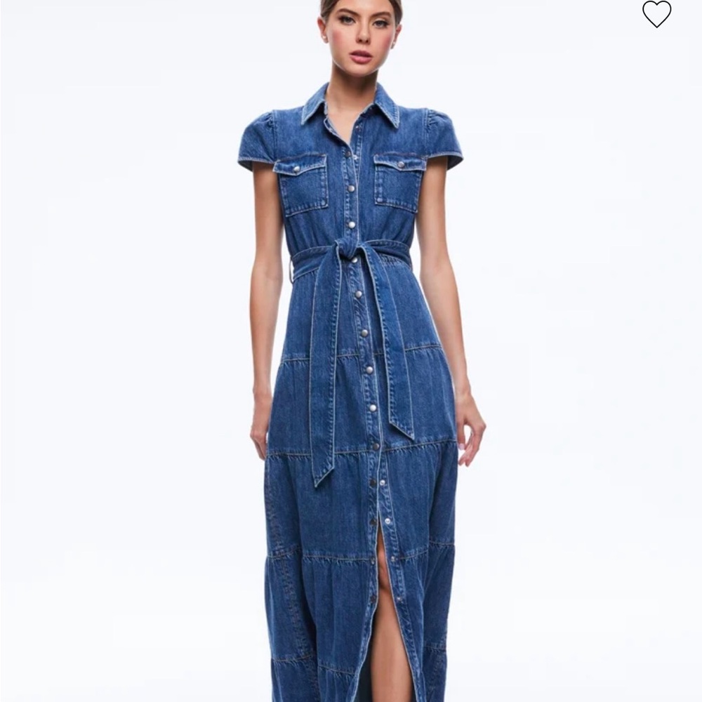 Alice and Olivia Jeans Miranda tiered denim maxi dress size 4